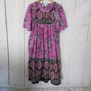 Only Necessities House Dress L 18 20 Purple Floral Short Sleeve Mumu Pockets